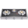 3 Burner Mirror Glass Panel Brass Burner Cap Stove